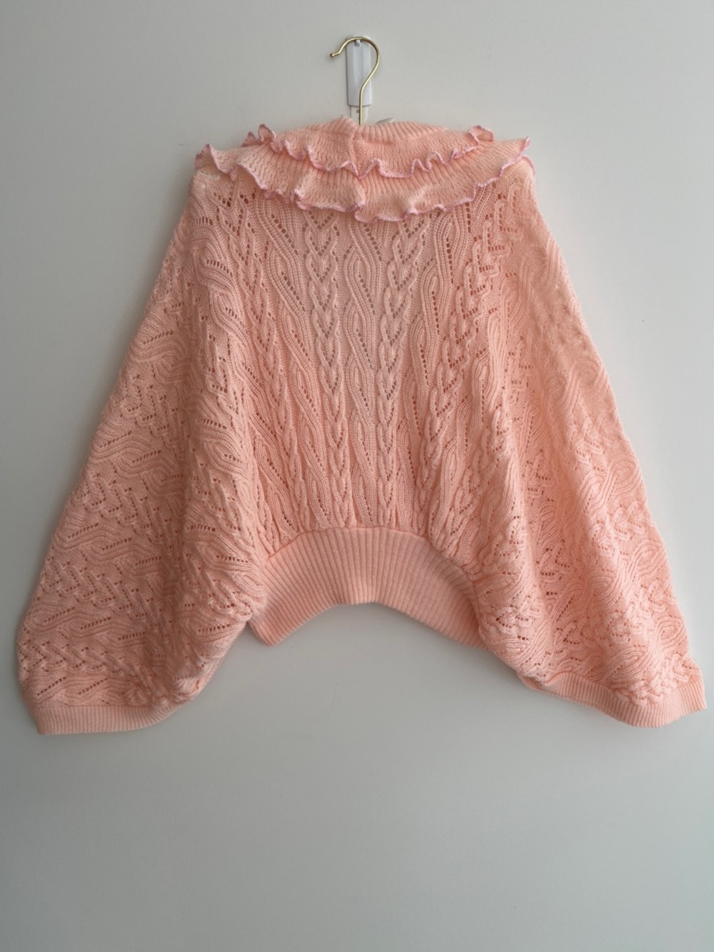 VINTAGE Eaton Batwing Lacy Cable Knit Cardigan Ruffles Feminine Romantic 70's - Picture 10 of 17